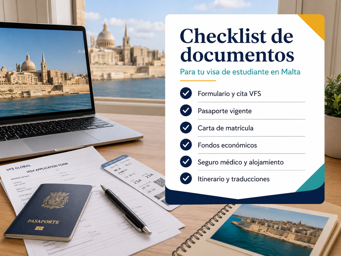 Checklist de documentos para visa de estudiante en Malta