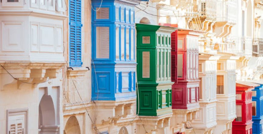 Traditional colorful balconies in Sliema, Malta